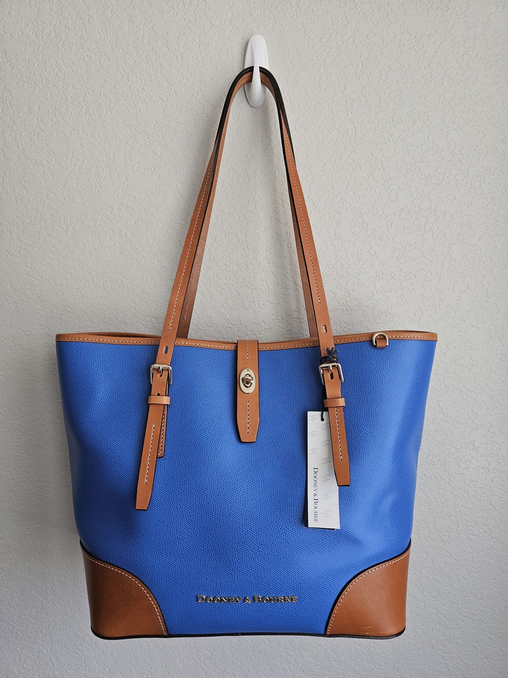 Dooney & Bourke Blue and Tan Leather-Trim Tote